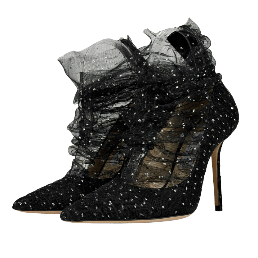JIMMY CHOO Black Lavish 100 Glittered Tulle And Suede Pumps UK 5 EU 38 👠