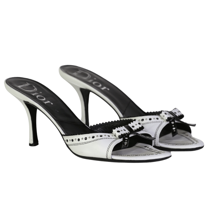 DIOR White Vintage Dior Monochrome Bow Mules UK 7 EU 40 👠