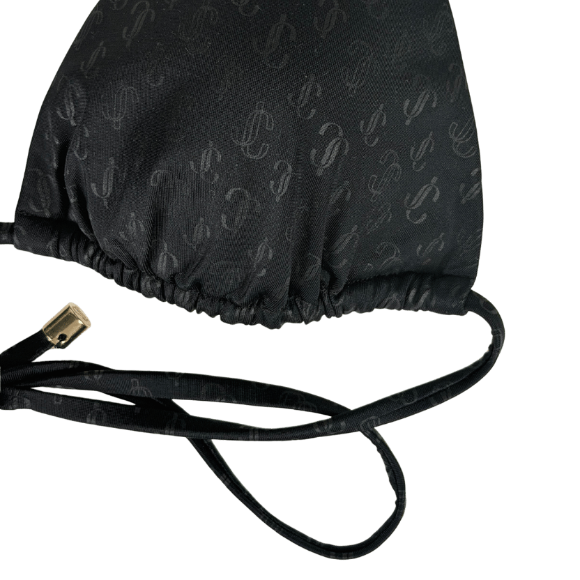 Jimmy Choo Black Monogram Print Halter Neck Bikini UK 10