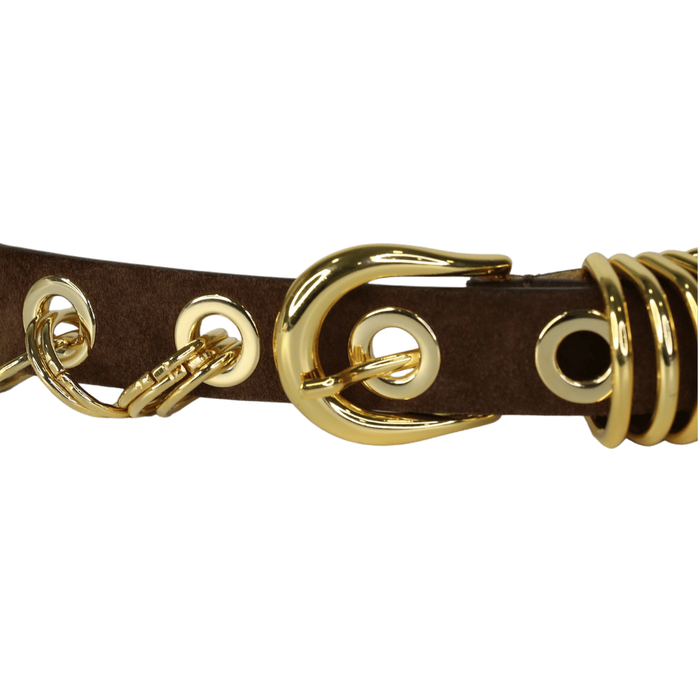 DÉHANCHE Chocoalte Brown Suede Leather Revenge Embellished Leather Belt UK S