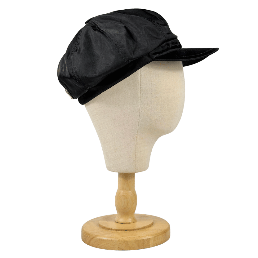 PRADA Black Re-nylon Newsboy Cap With Iconic Triangle Logo Plaque UK S