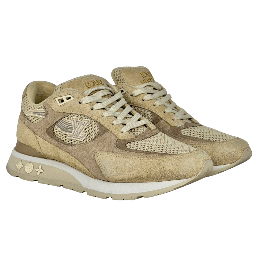 LOUIS VUITTON Beige Suede LV Logo Run Away Trainers UK 6 EU 40 👞