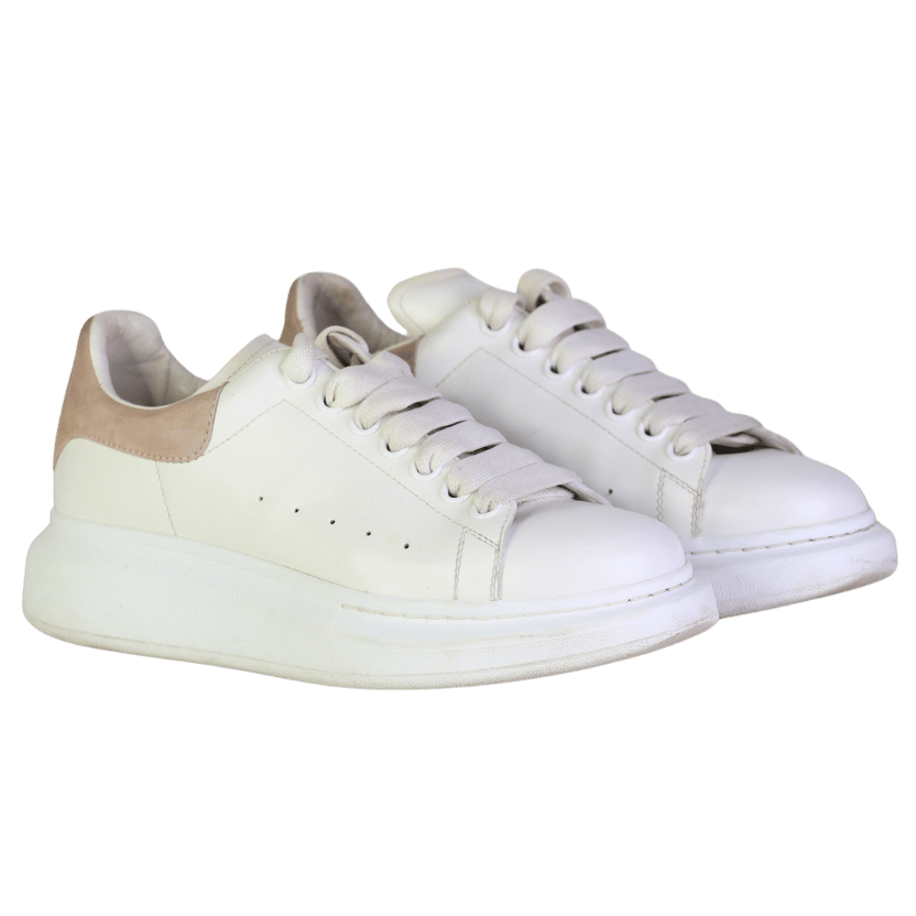 Alexander McQueen White / Pink Logo Print Leather Oversized Trainers UK 5 EU 38 👠