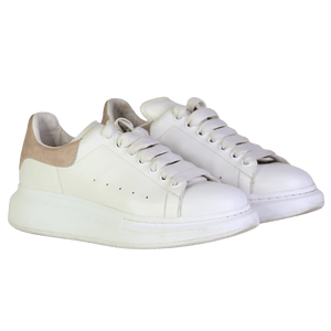 Alexander McQueen White / Pink Logo Print Leather Oversized Trainers UK 5 EU 38