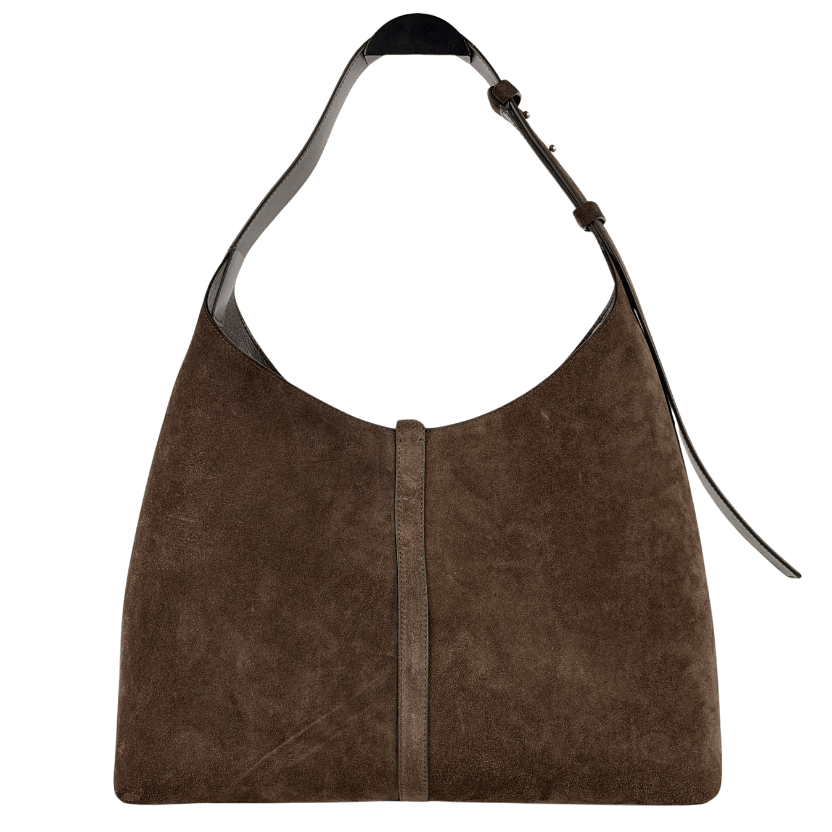 STRATHBERRY Chocolate Brown Suede Kit Tote Bag With Gold Hardware