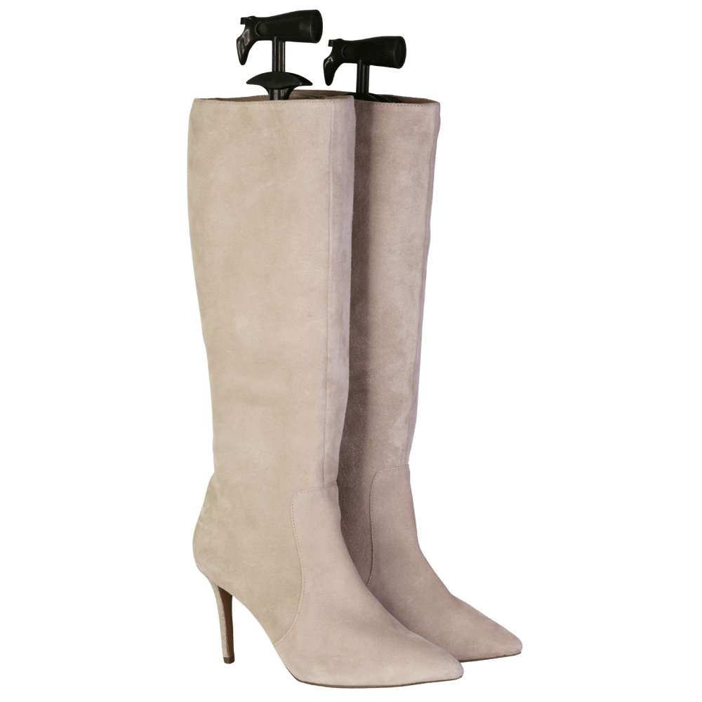 SOSANDAR Cream Suede Stiletto Heel Pointed Knee High Boots UK 8 EU 41 👠