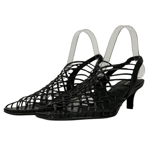 Alias Mae Black Leather Strappy Poppy Slingback Kitten Heel Shoes UK 6 EU 39 👠