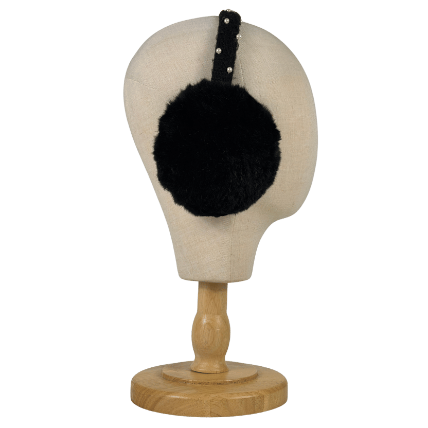 YVES SALAMON Black Pearl Embellished Rabbit Fur Earmuffs One Size