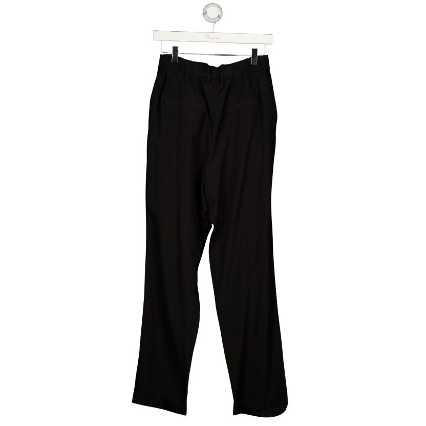 Lily Silk Black Tucked Tapered 100% Silk Pants UK 8