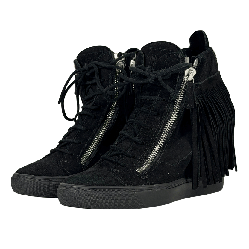 Guiseppe zanotti Black Suede Tassel Wedge Trainer UK 7 EU 40