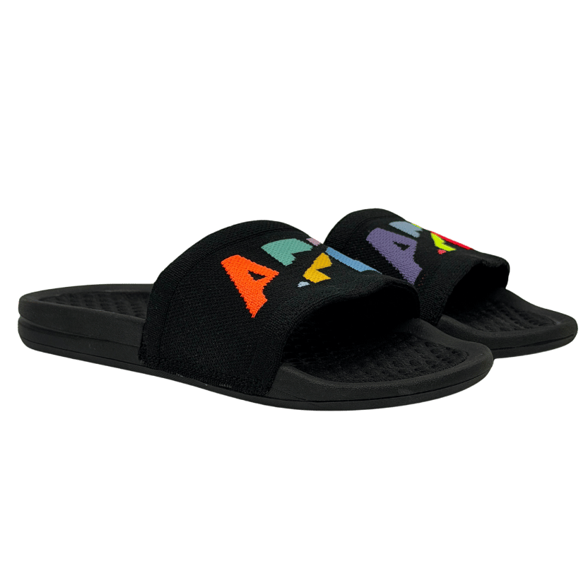 APL Black Rainbow Big Logo Techloom Slide Sandals UK 4.5 EU 37.5 👠
