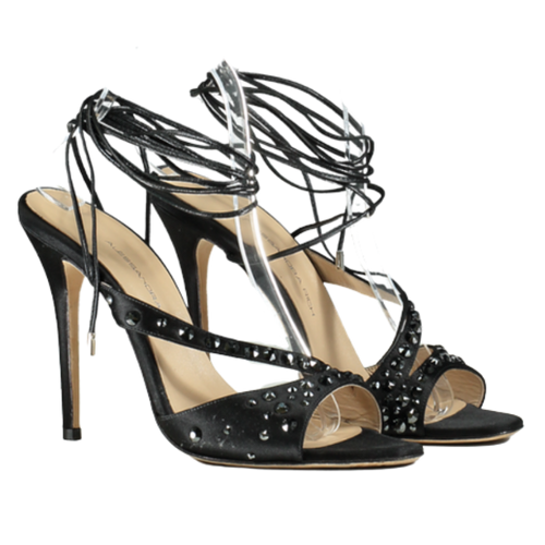 Alessandra Rich Black 100mm Visocse & silk satin Embellished sandals UK 7 EU 40