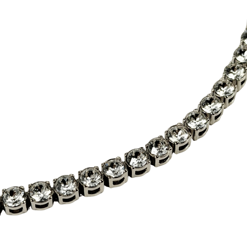 AMINA MUADDI Iconic Tennis Necklace White Crystals With Silver Base One Size