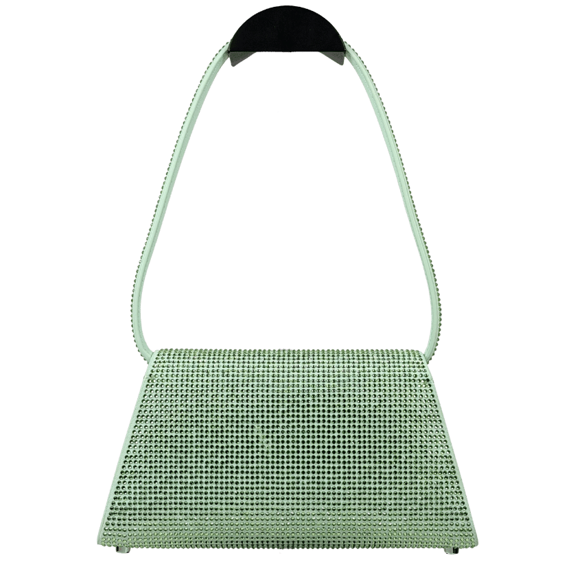 SELF PORTRAIT Mint Green The Bow Crystal-embellished Faux-leather Shoulder Bag