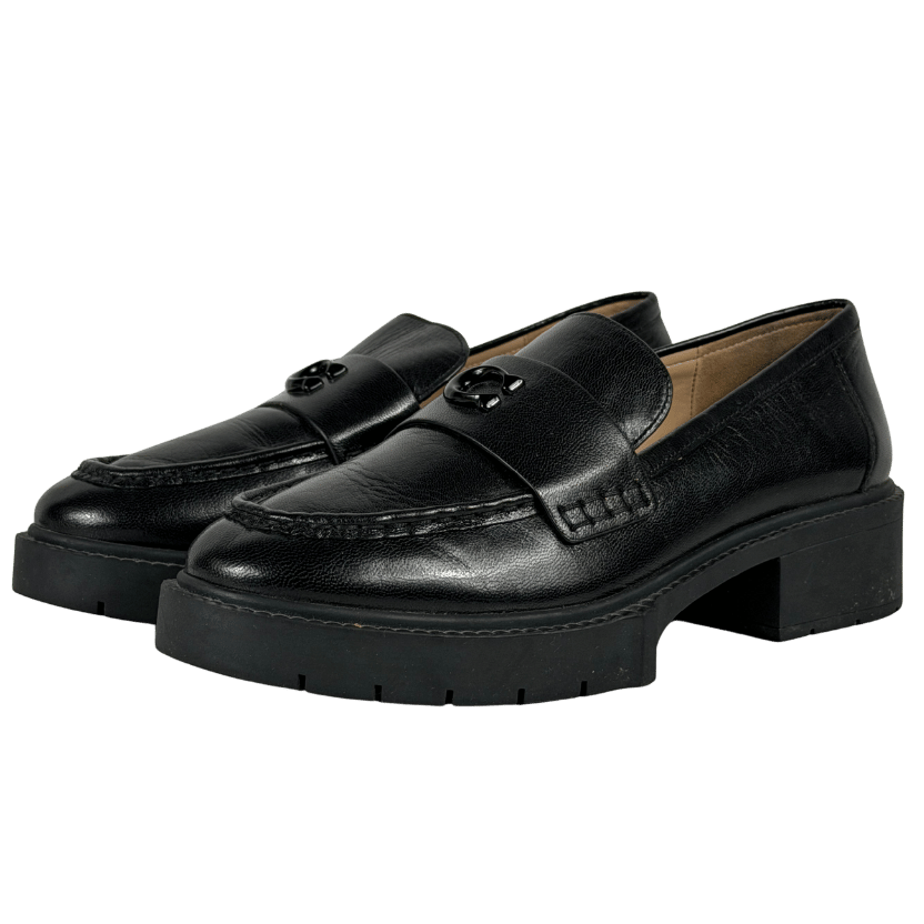 COACH Leah Leather C Logo Loafers - Black UK 6.5 EU 39.5 👠