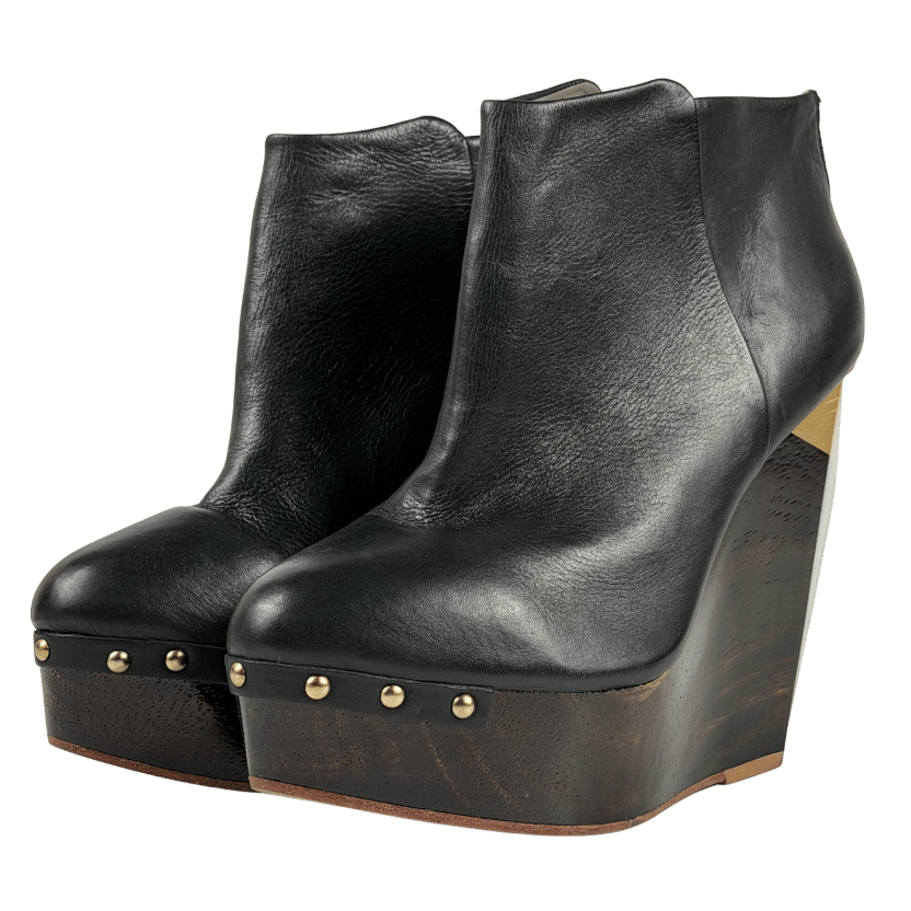 FINSK Black Leather Studded Sculptural Heel Platform Ankle Boots UK 7 EU 40 👠