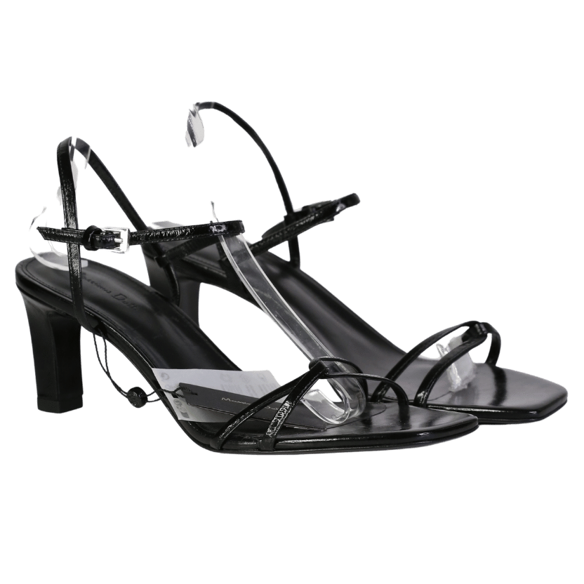 Massimo Dutti Black Leather Twist Strappy Heel UK 8 EU 41 👠