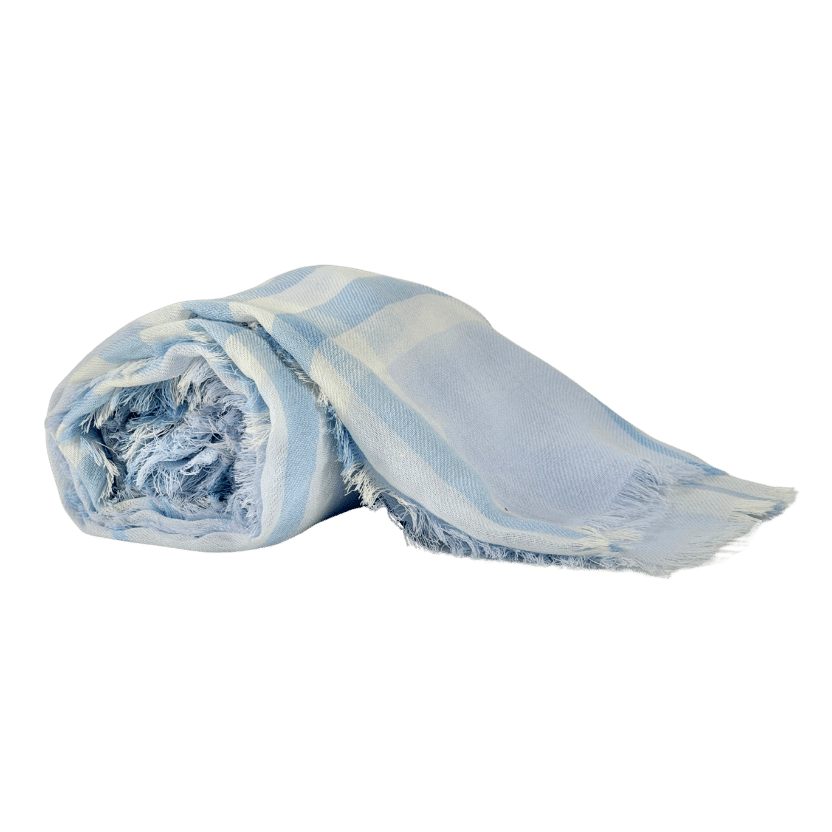 Burberry Blue 100% Wool Check Fringed Scarf
