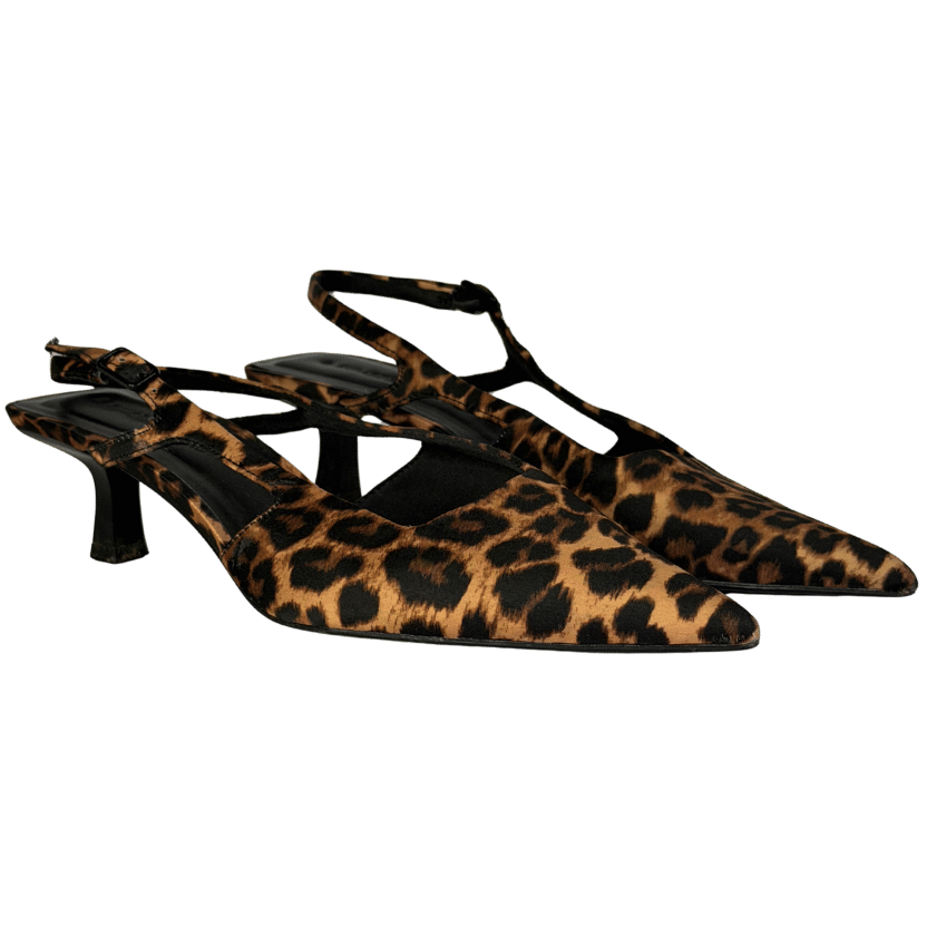 Stradivarius Brown Slingback Heeled Court Shoe In Leopard Print UK 5 EU 38 👠