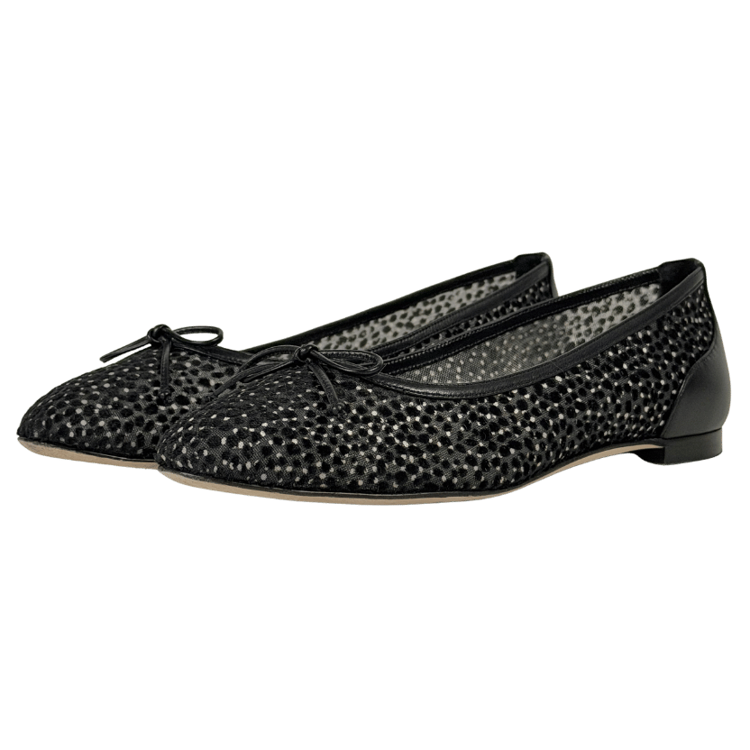 MANOLO BLAHNIK Verizzo Black Embroidered Mesh Ballet Flat Shoes UK 4 EU 37