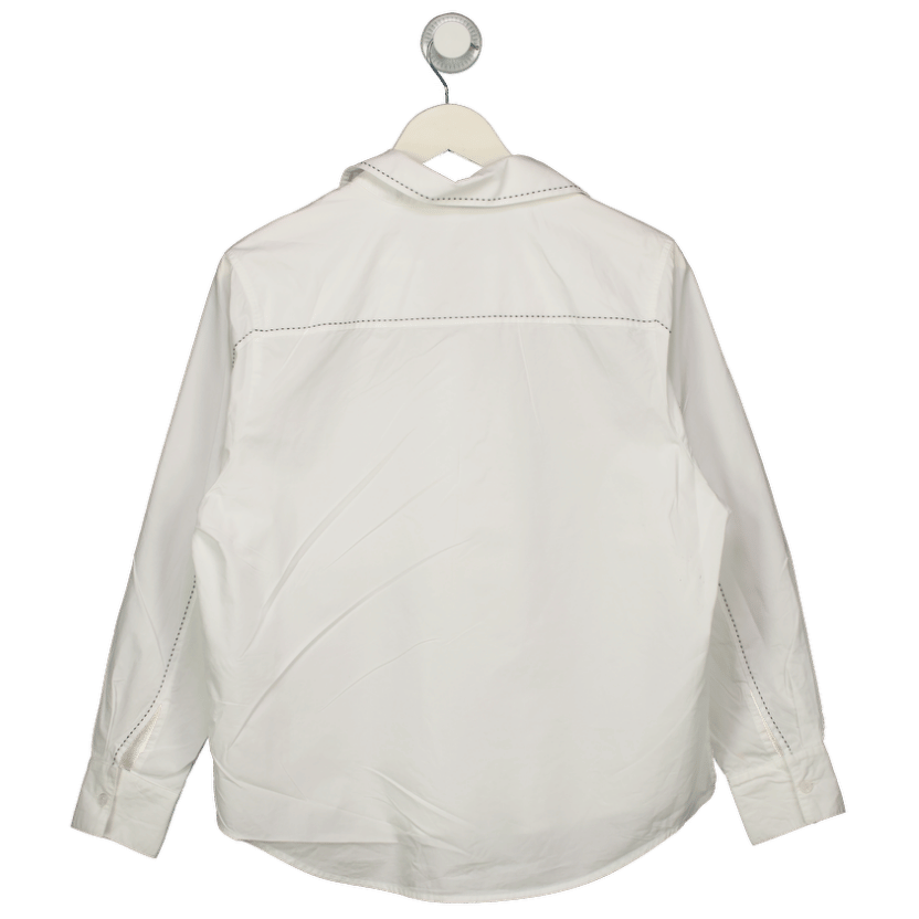 REISS Sofia Cotton Topstitched Button-through Shirt In White UK 6