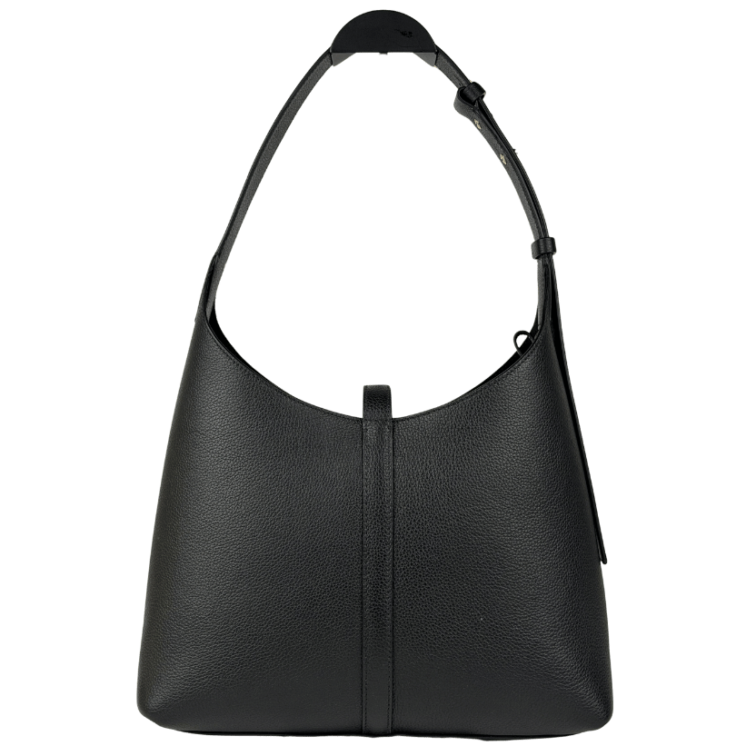 STRATHBERRY Black 100% Calf Grained Leather Kite Hobo Bag With Gold Hardware