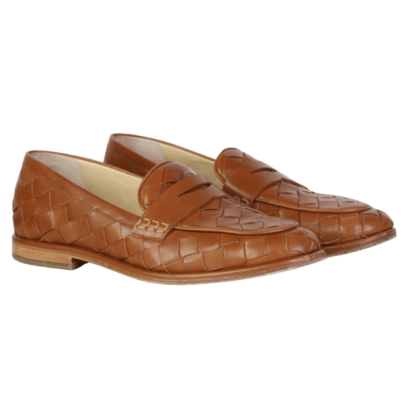 J.Mclaughlin Brown Concetta Woven Leather Loafers UK 8 EU 41 👠