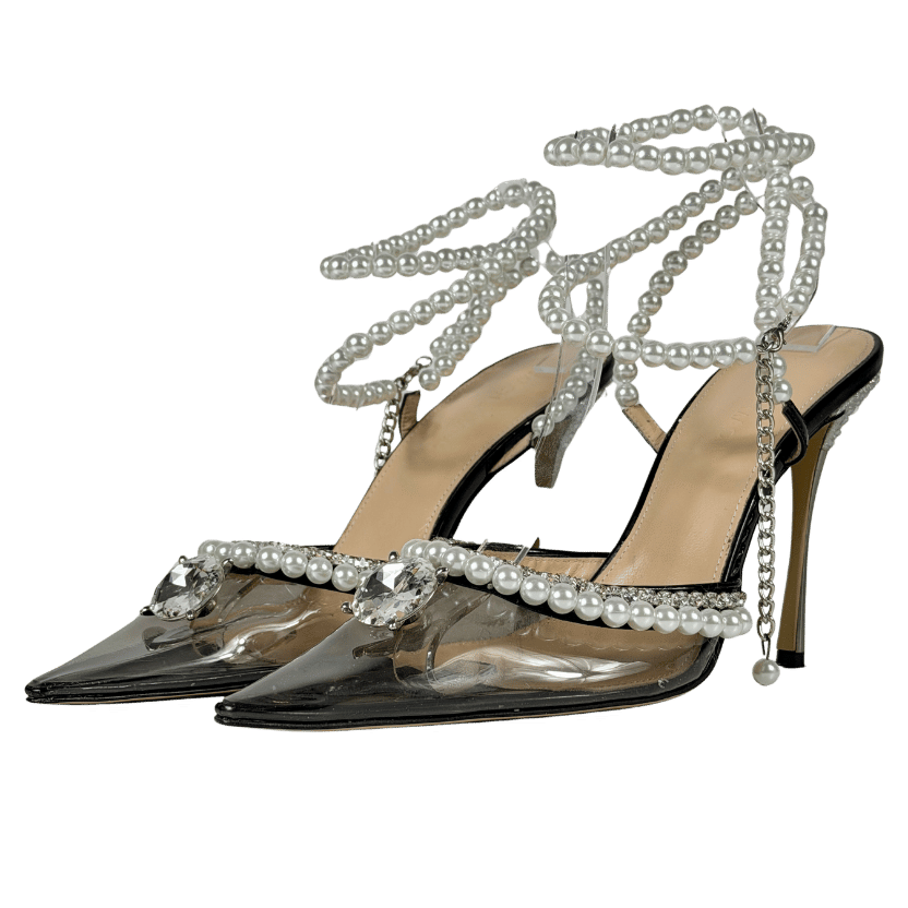 MACH & MACH Black Diamond Of Elizabeth Heels With Pearl Embellishments UK 5 EU 38