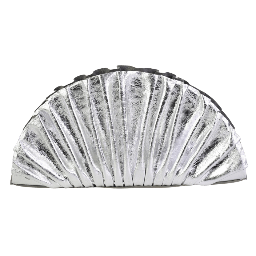 Cult Gaia Metallic Nala Pleated Metallic- Silver Eather Clutch Bag
