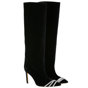 Bettina Vermillon Black Velvet Boots With Crystal Embellishment UK 4 EU 37