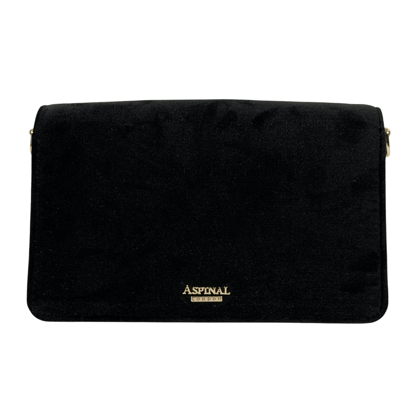 ASPINAL OF LONDON Black Eliza Velvet Embellished Clutch Bag With Strap