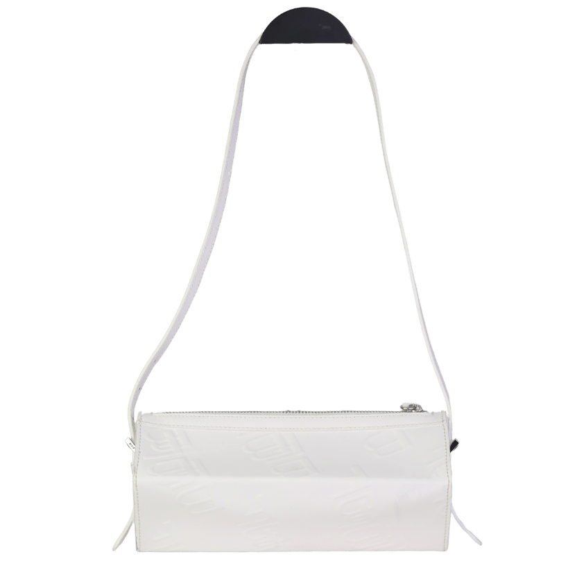 BY FAR White Patent Leather Logo Box Shoulder Bag One Size