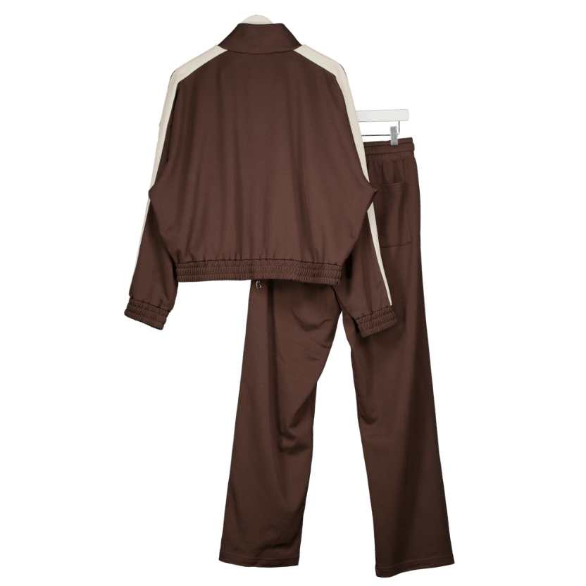 Cole Buxton 2-PIECE Chocolate Brown / Cream Stripe Straight-leg Jersey Track Pants & Jacket Set  UK M