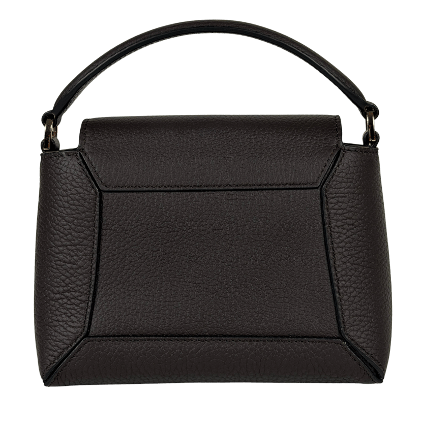 STRATHBERRY Espresso Brown Mosaic Nano Grained Leather Top Handle Bag With Shoulder Strap
