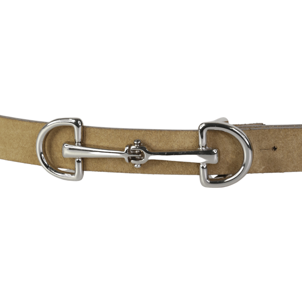 Beige Suede Waist Belt With Silver Horsebit Buckle UK S