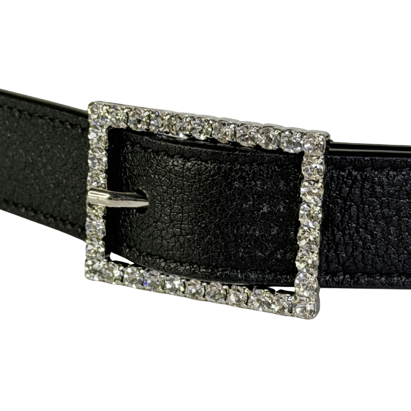 Saint Laurent Crystal-buckle Black  Leather Belt 75cm / Inch 29.5 UK S