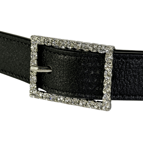 Saint Laurent Crystal-buckle Black  Leather Belt 75cm / Inch 29.5 UK S