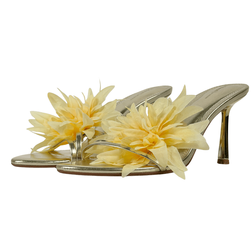 River Island Yellow Strappy Flower Heeled Sandals UK 7 EU 40