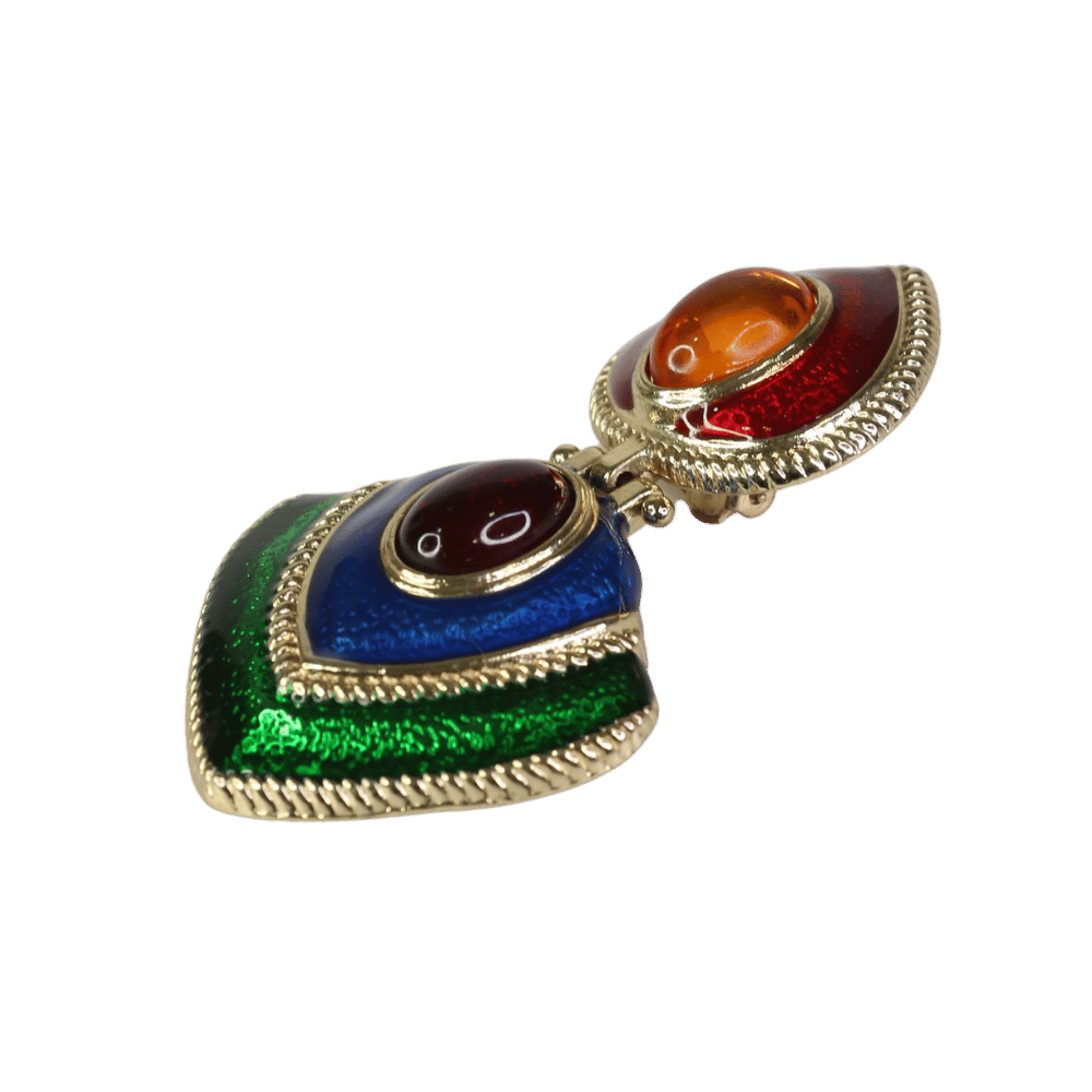 ZARA Multicoloured Yellow Gold Tone  Large Multicolour Heard Clip On Earrings