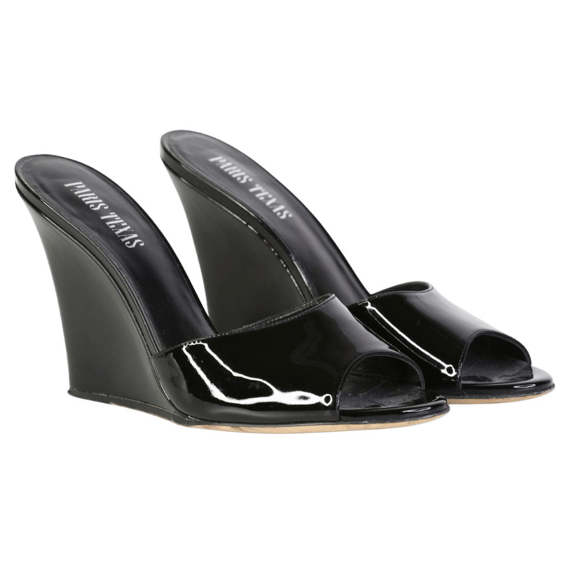 Paris Texas Black Wanda Patent Leather Wedge Sandals UK 4 EU 37 👠