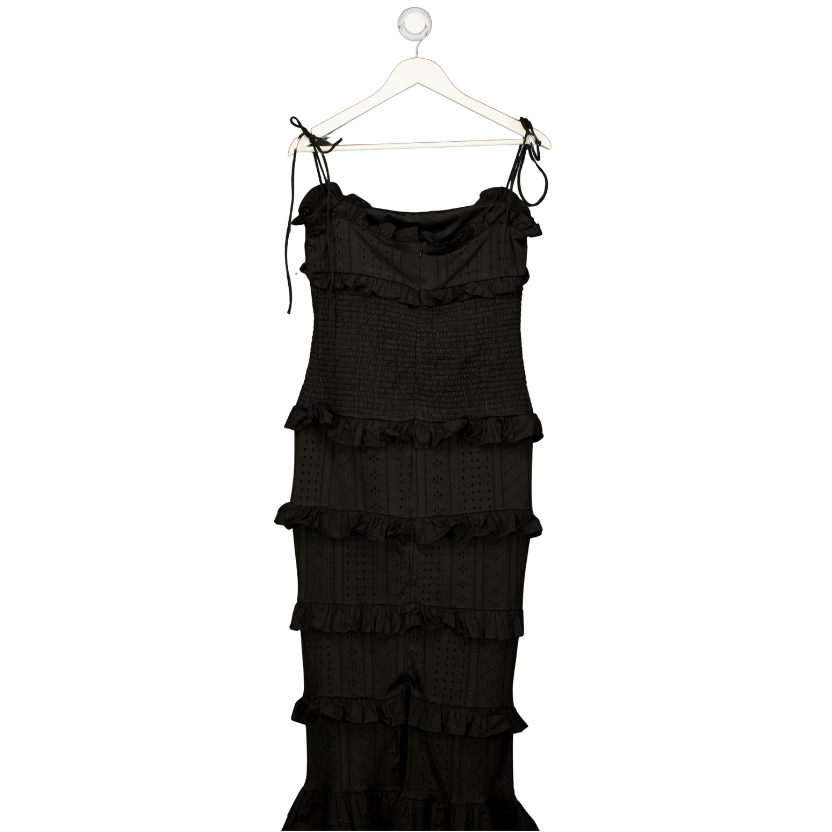 Club L Lauren Black Broderie Strappy Ruffled Maxi Dress UK 12