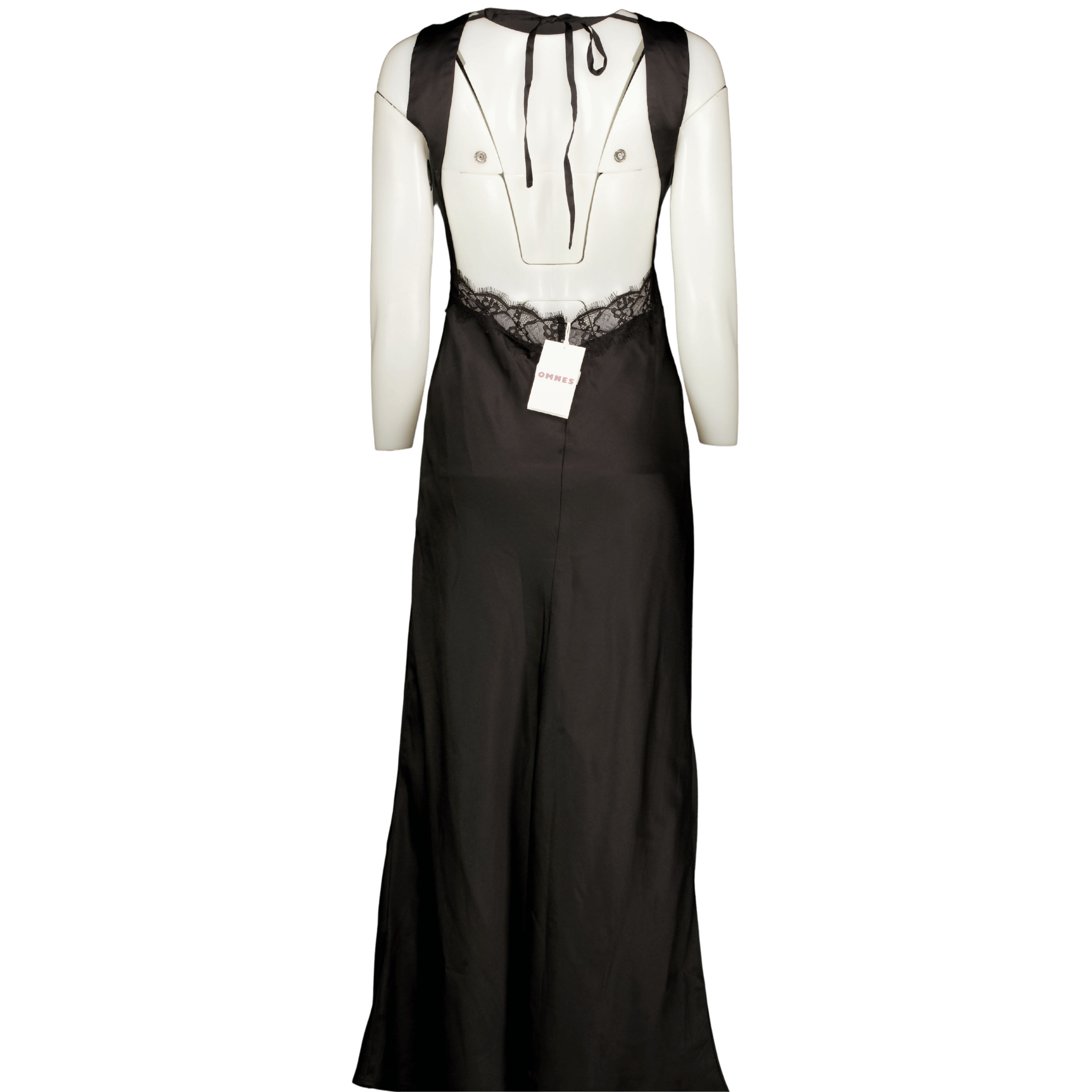 omnes Black Aurelia Lace Trim Satin Maxi Dress UK 8