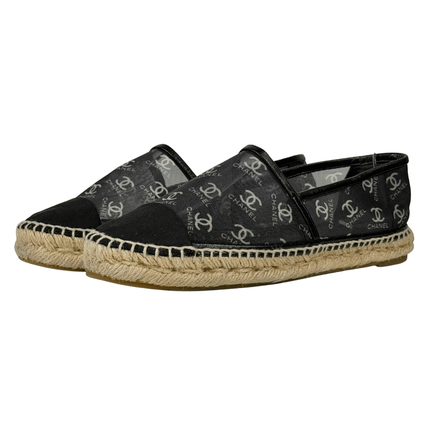 CHANEL Black Coco Mark Mesh All Over CC Logo Espadrilles UK 5 EU 38