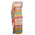 MISSONI Multicoloured Striped Long One-shoulder Viscose Knit  Cover Up Dress UK M