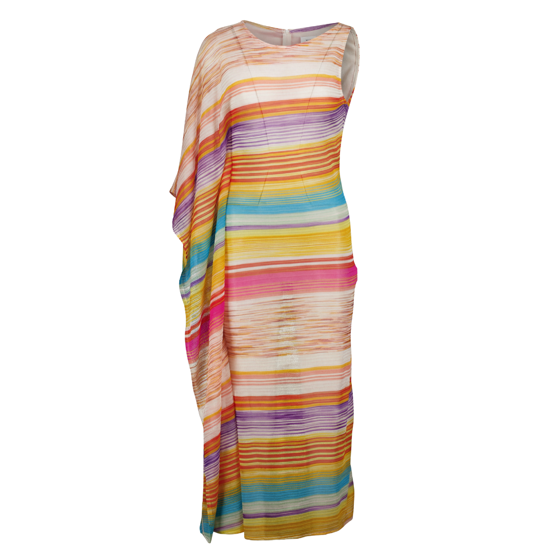 MISSONI Multicoloured Striped Long One-shoulder Viscose Knit  Cover Up Dress UK M