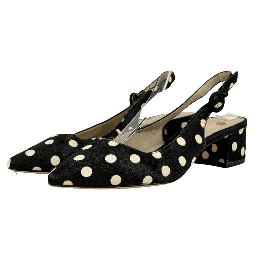 BODEN Black / White Polka Dot Ponyskin Sling Back Heels UK 5 EU 38 👠