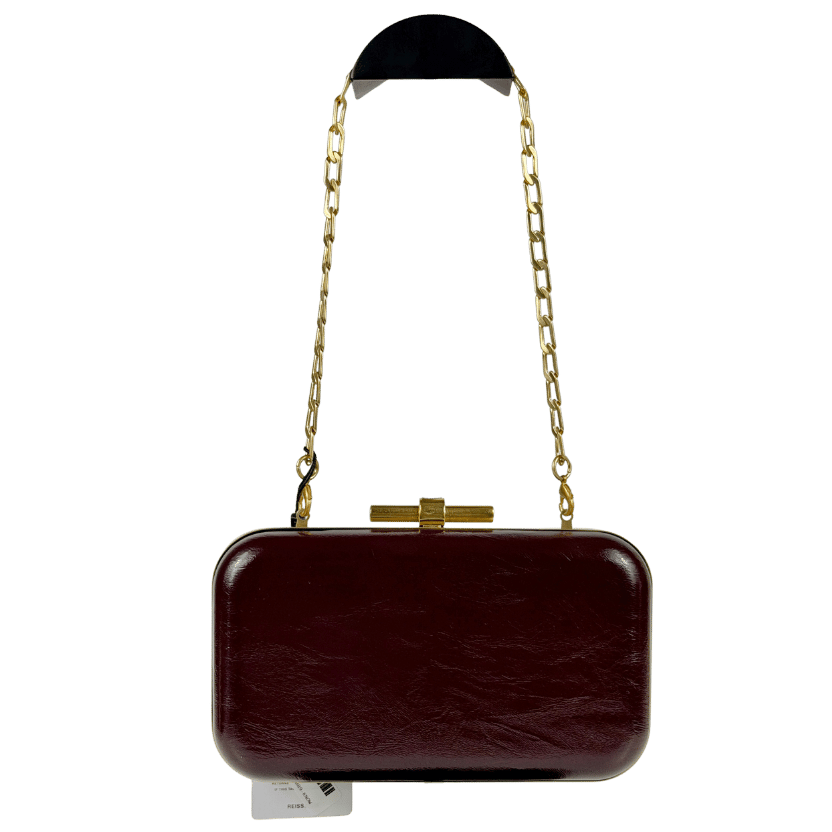 REISS Junie Patent Box Clutch Bag In Burgundy