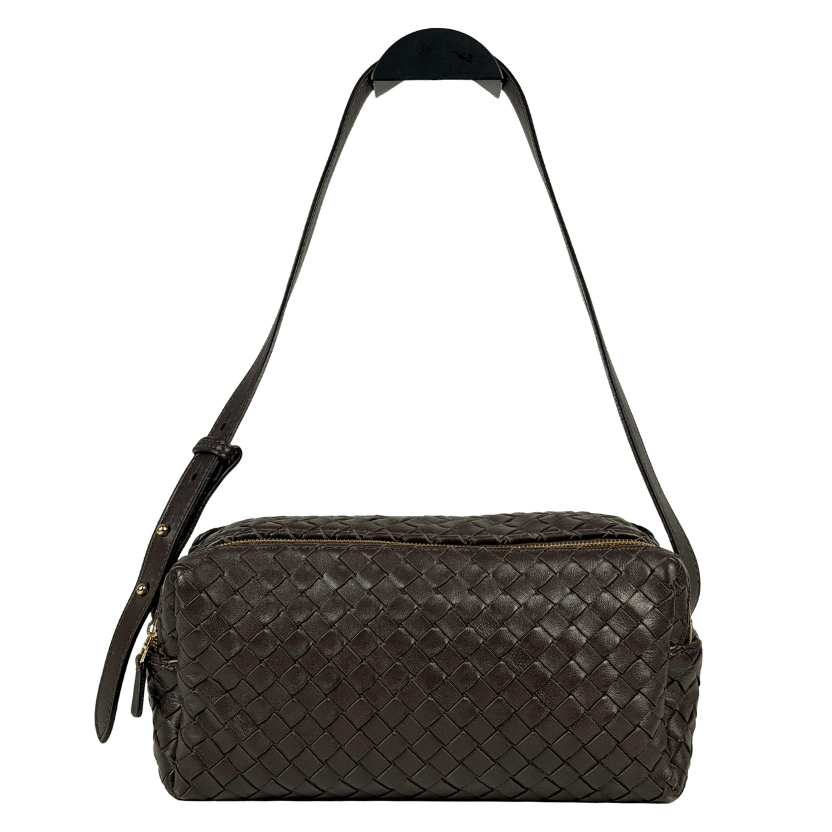 ELLEME PARIS Trouse Dark Brown Woven 100% Lambskin Leather Trousse Handbag