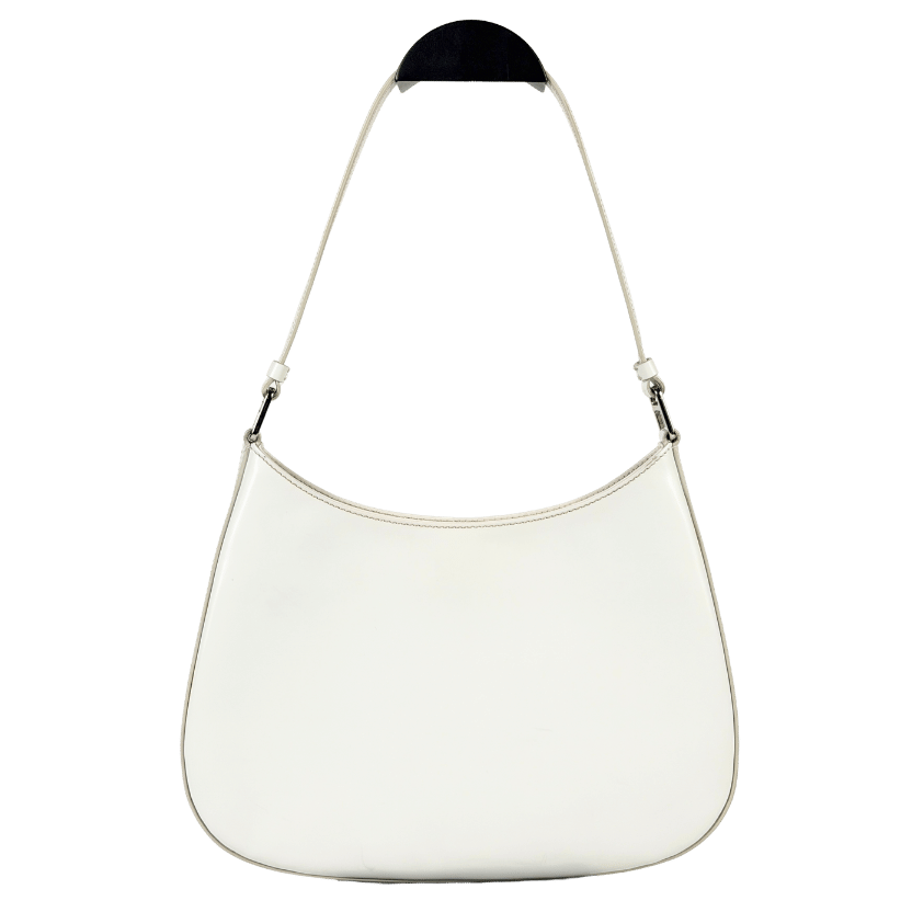 PRADA White Cleo Triangle Logo Small Leather Shoulder Bag