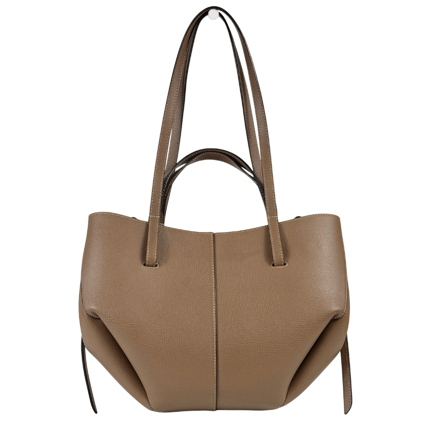 POLENE Taupe Beige Italian Calf Leather Cyme Mini Edition Textured Handbag